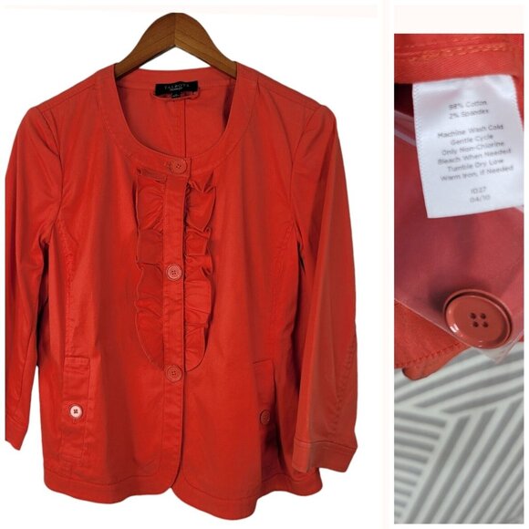 Talbots Jackets & Blazers - NEW Talbots Ruffle Front Jacket 12 career business Pink 3/4 Sleeve Red Orange